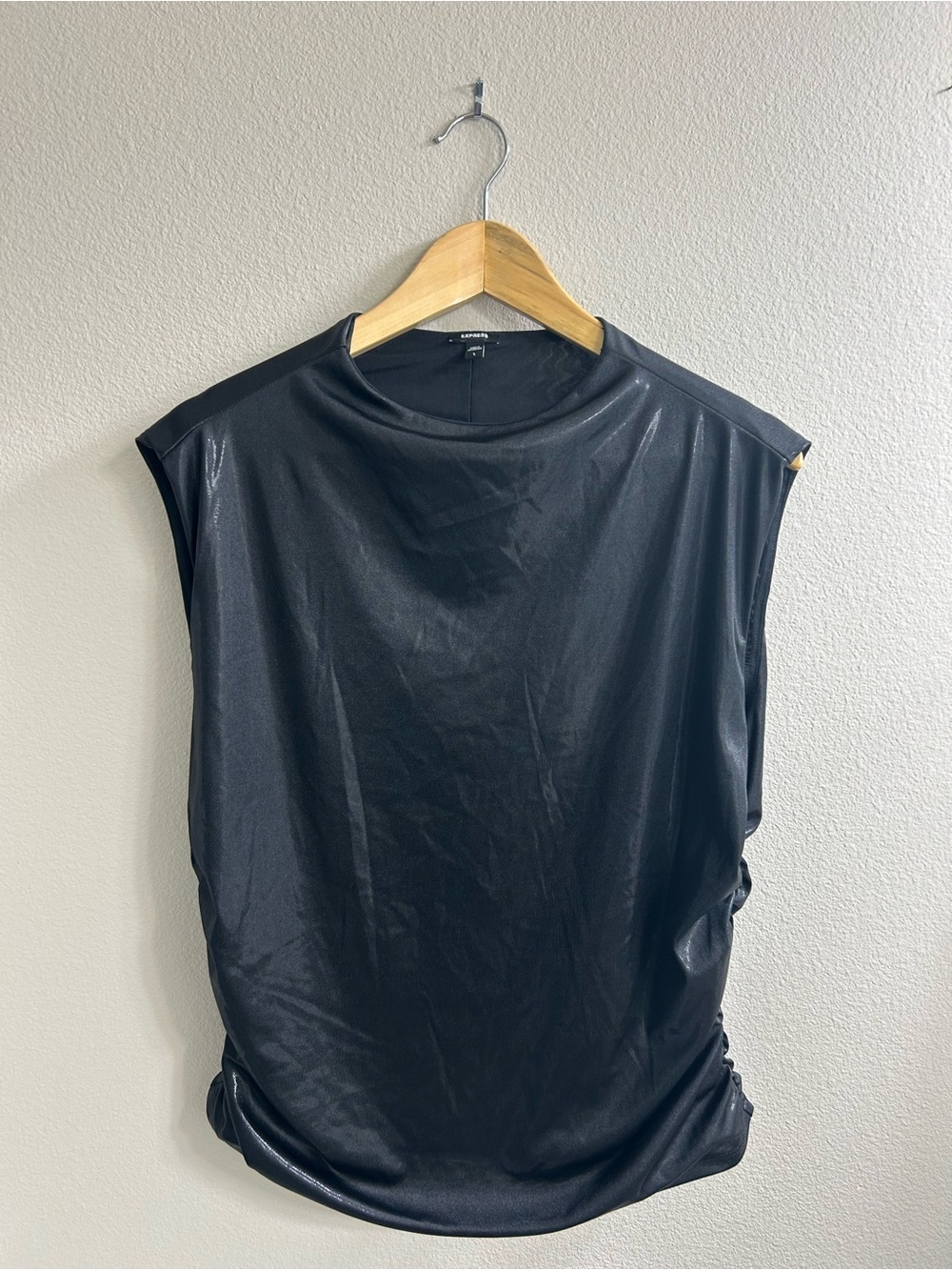 Express black shimmer mock neck  sleeveless top with rushing L